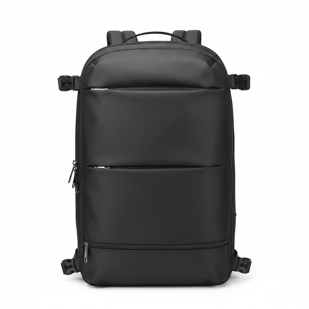 Sac à dos MoveLite APEX noir minimaliste avec sangles latérales et multiples compartiments zippés