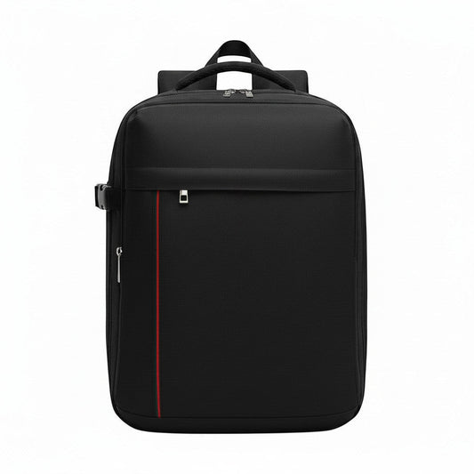 Sac à dos femme MoveLite MOTION noir avec fermeture éclair et détail de ligne rouge verticale sur le devant