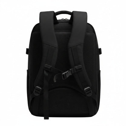 Vue arrière du sac à dos femme noir MoveLite avec bretelles rembourrées, sangle de poitrine et panneau dorsal en mesh