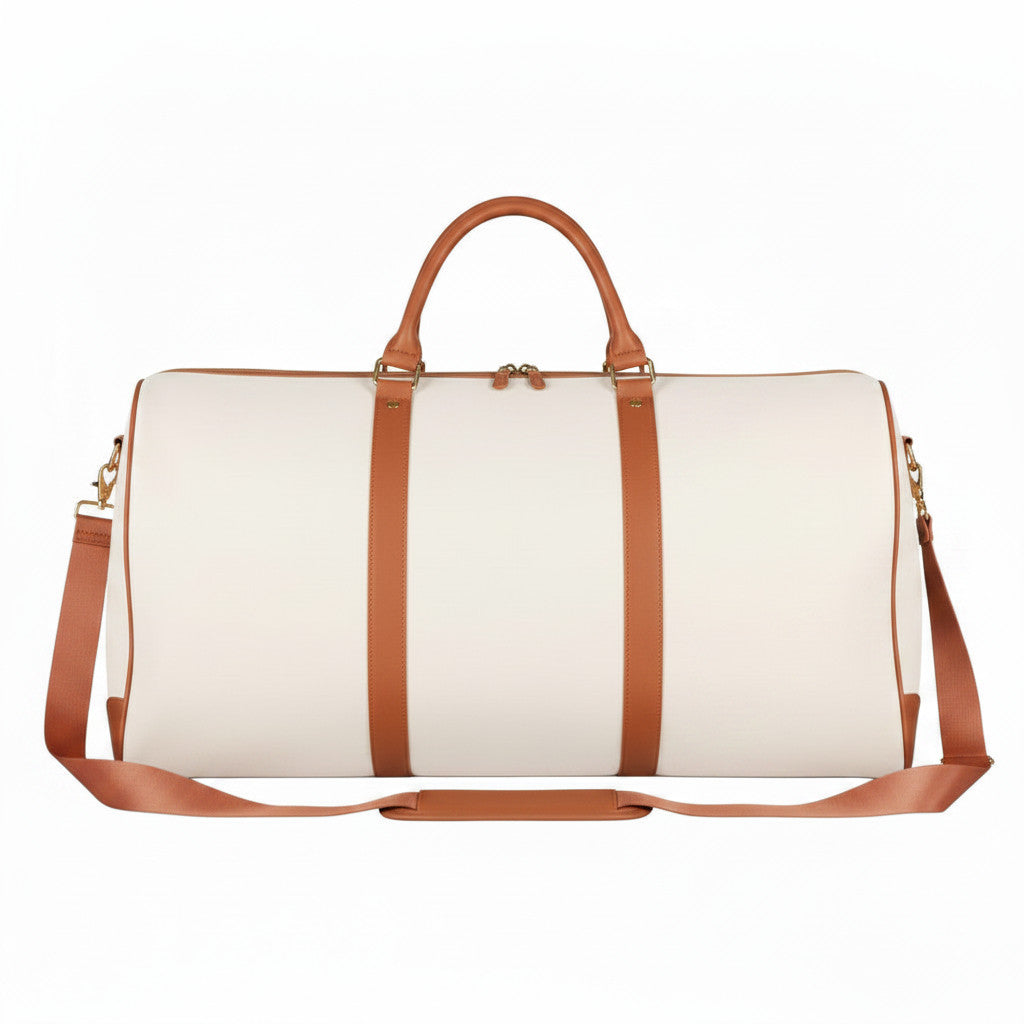 Sac de voyage MoveLite Blossom blanc et marron avec poignées et bandoulière en cuir synthétique