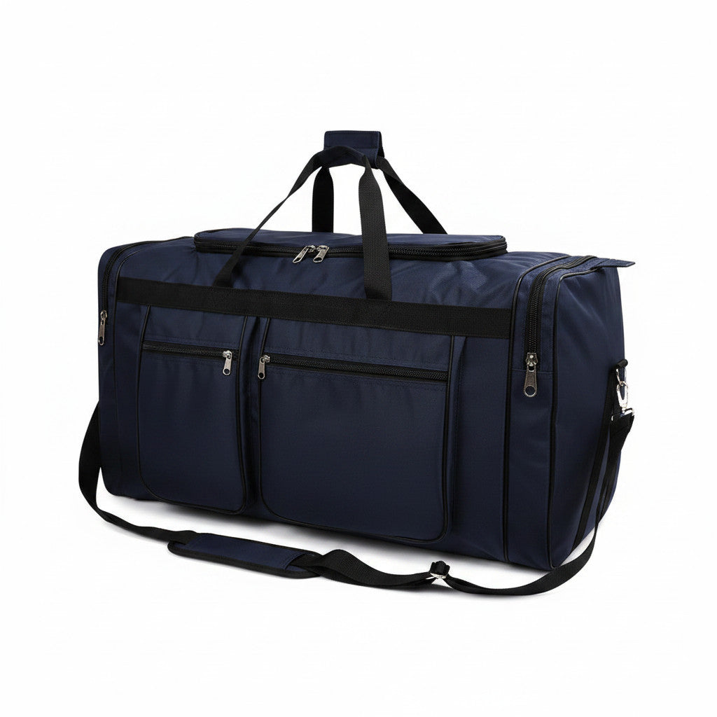 Sac de voyage bleu marine MoveLite avec multiples poches zippées, poignées robustes et bandoulière réglable