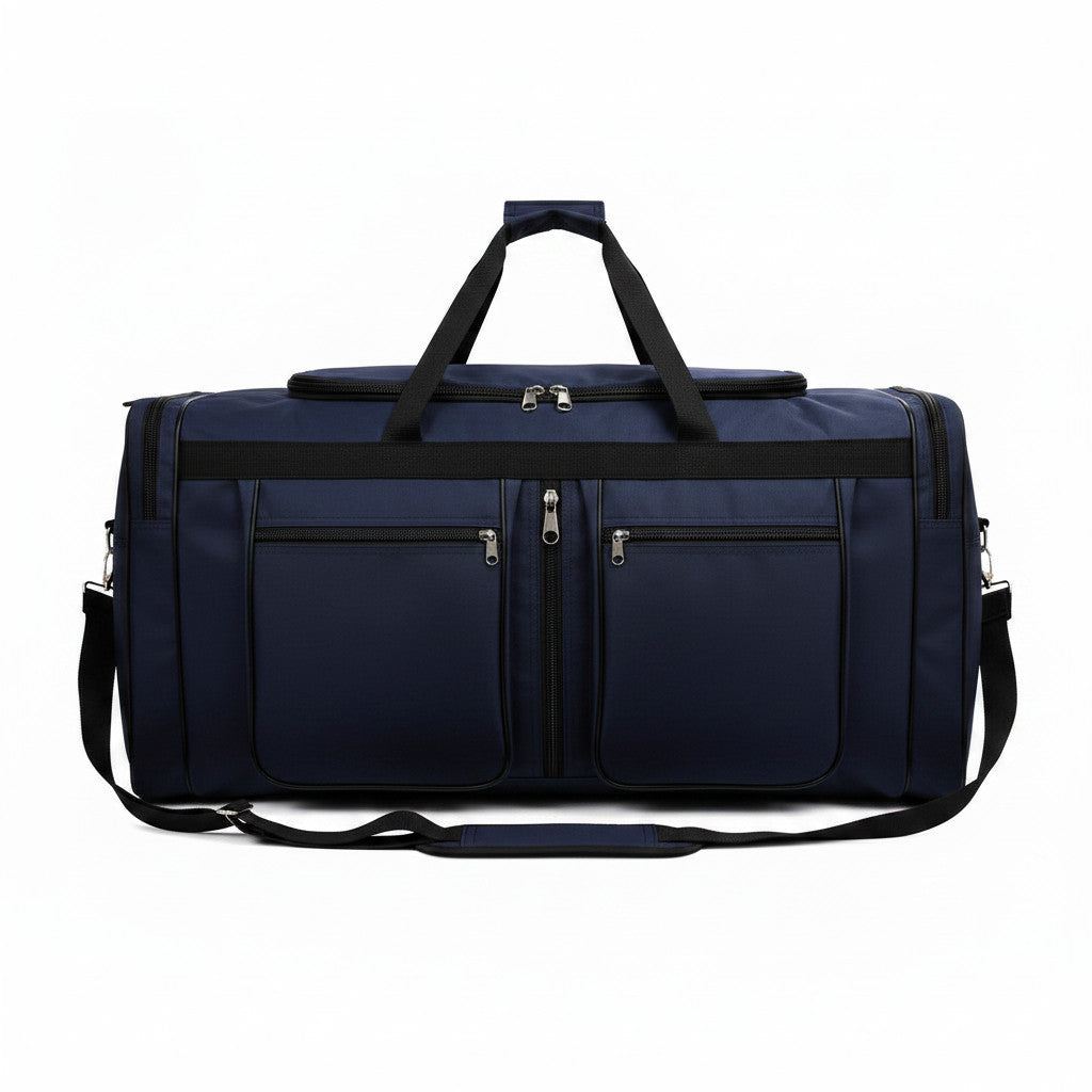 Sac de voyage MoveLite bleu marine en tissu résistant avec multiples poches zippées et bandoulière réglable