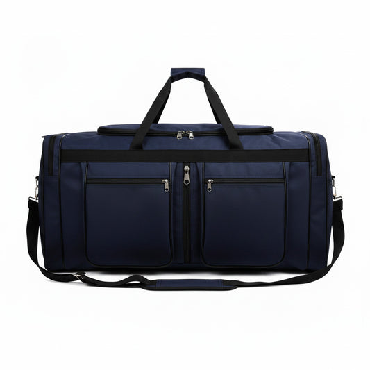 Sac de voyage MoveLite bleu marine en tissu résistant avec multiples poches zippées et bandoulière réglable