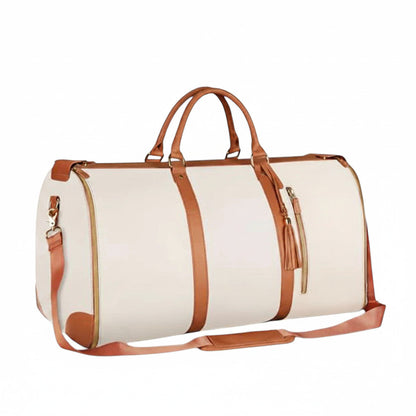 Sac de voyage MoveLite Blossom beige et marron avec finitions en cuir et bandoulière réglable
