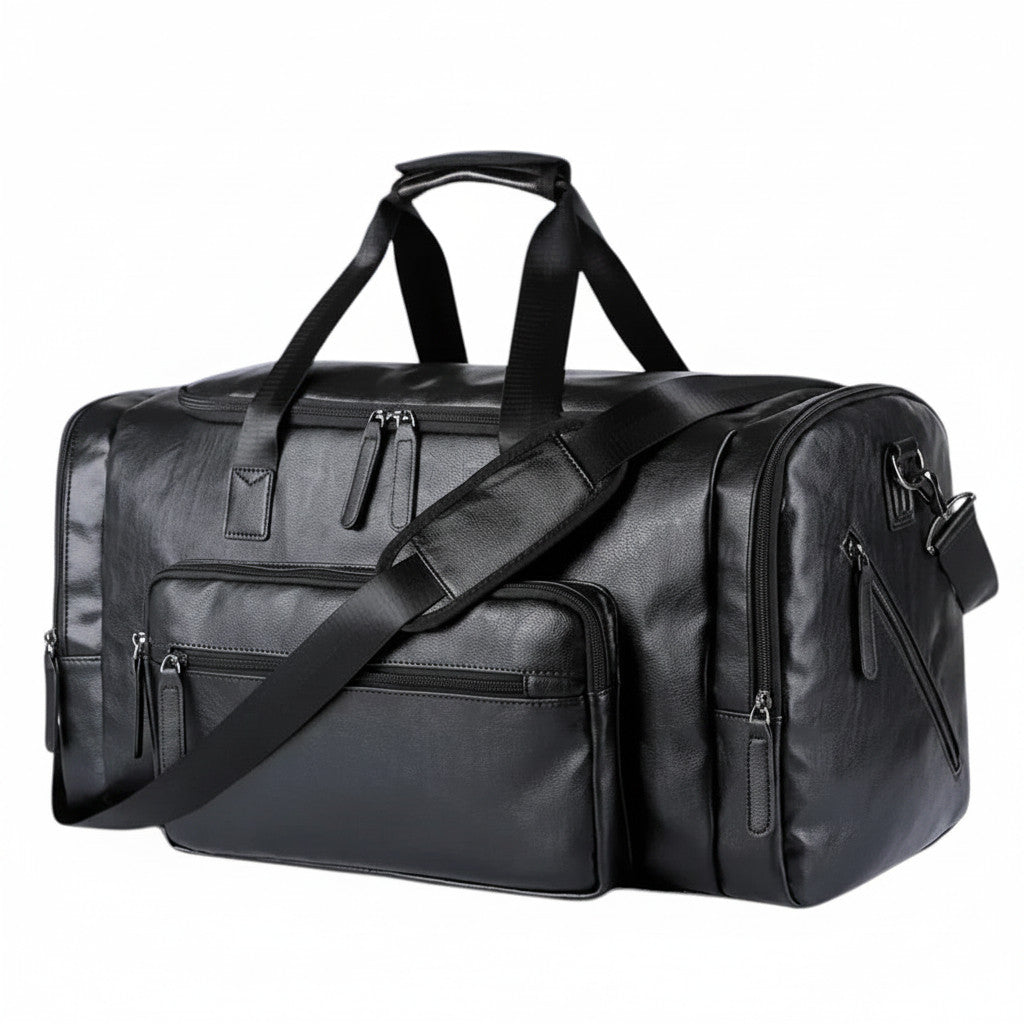 Sac de voyage MoveLite SUMMIT noir en cuir synthétique avec poches zippées et bandoulière réglable