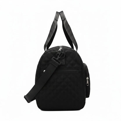 Sac de voyage MoveLite noir matelassé avec bandoulière réglable et poches zippées, vue latérale