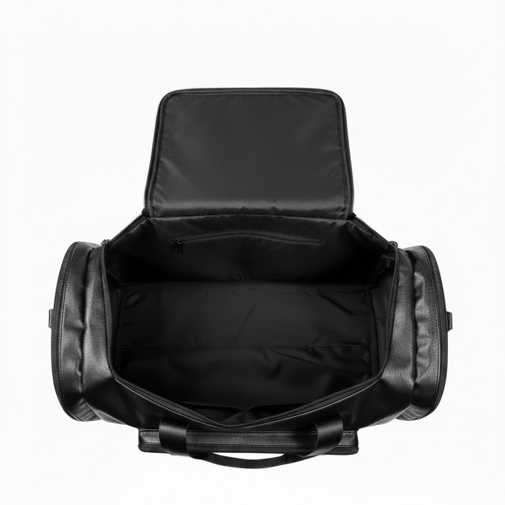 Sac de voyage MoveLite SUMMIT noir en cuir synthétique avec intérieur spacieux vu du dessus
