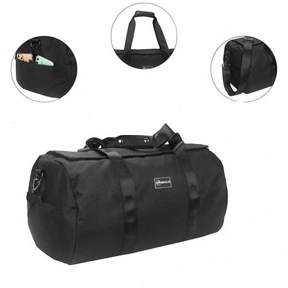 Sac de voyage noir MoveLite Pioneer avec poches latérales, poignées renforcées et bandoulière réglable.
