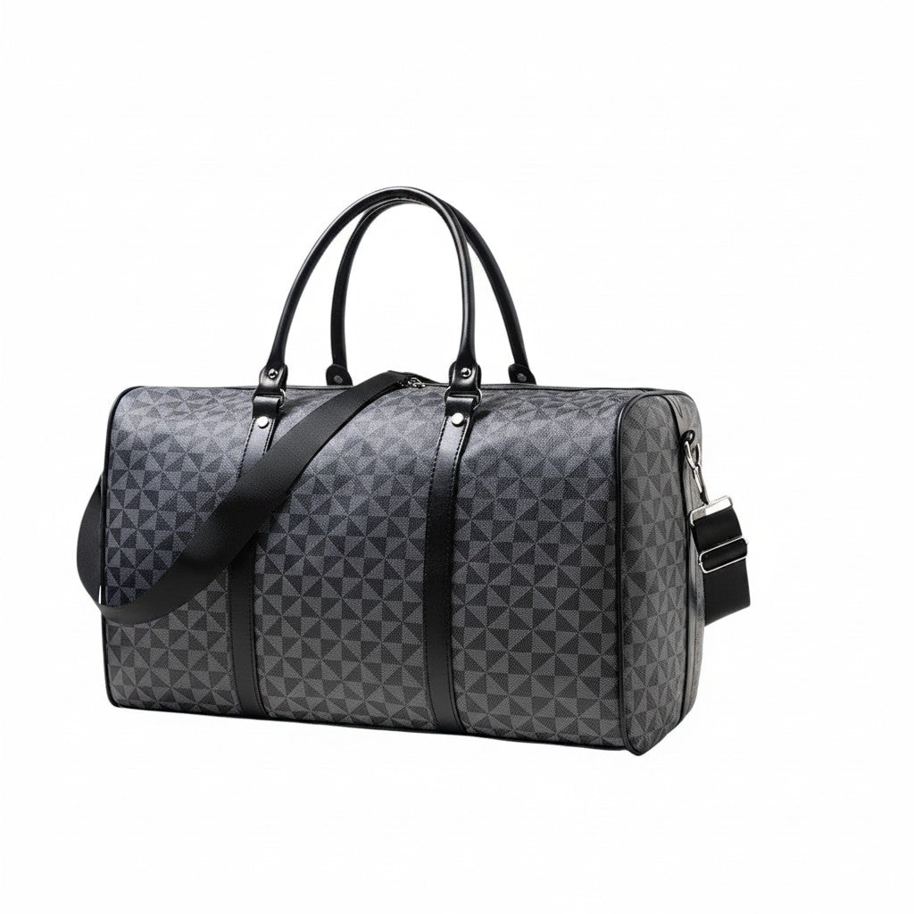 Sac de voyage MoveLite ORION en cuir PU gris à motif géométrique avec fermeture éclair et bandoulière réglable