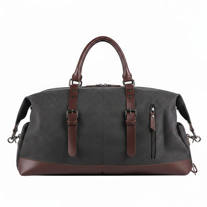 Sac de voyage MoveLite Orion gris en toile avec détails en cuir marron, style élégant et moderne pour week-end.