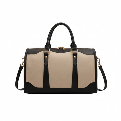 Sac de voyage MoveLite Riviera beige et noir en toile et cuir avec anses et bandoulière amovible