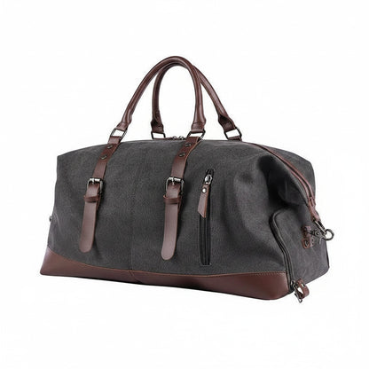 Sac de voyage MoveLite Orion en toile grise et détails en cuir marron avec boucles décoratives