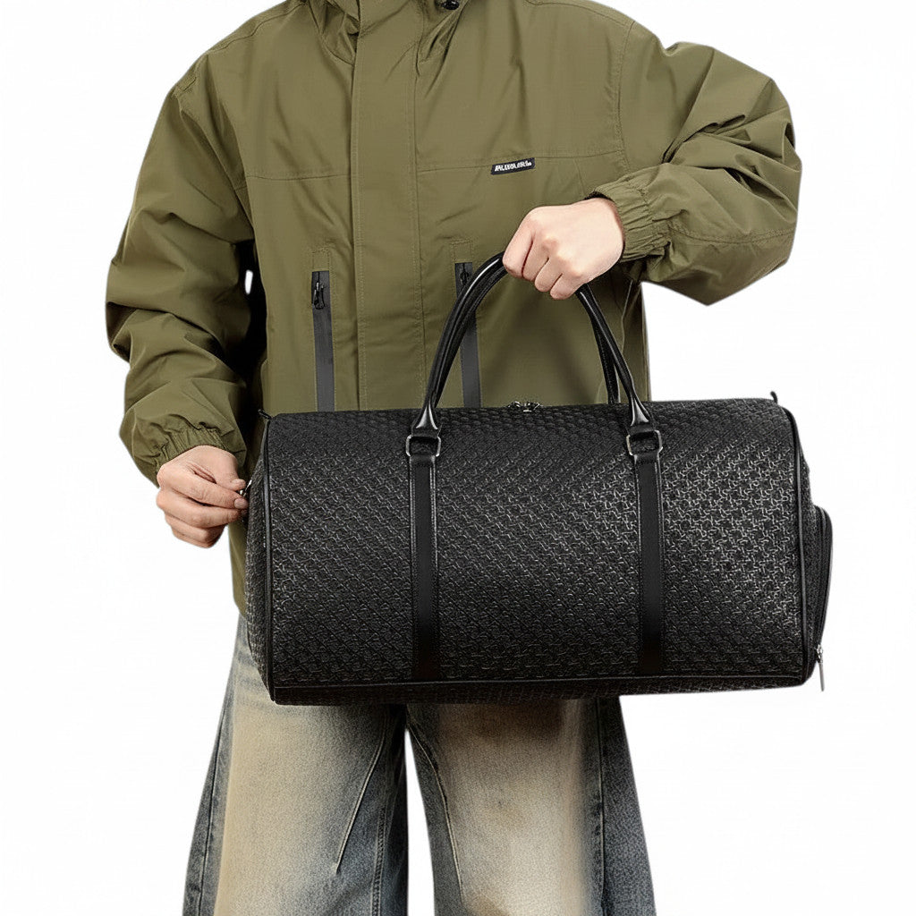 Sac de voyage MoveLite Tordian noir en cuir texturé avec poignées robustes pour homme