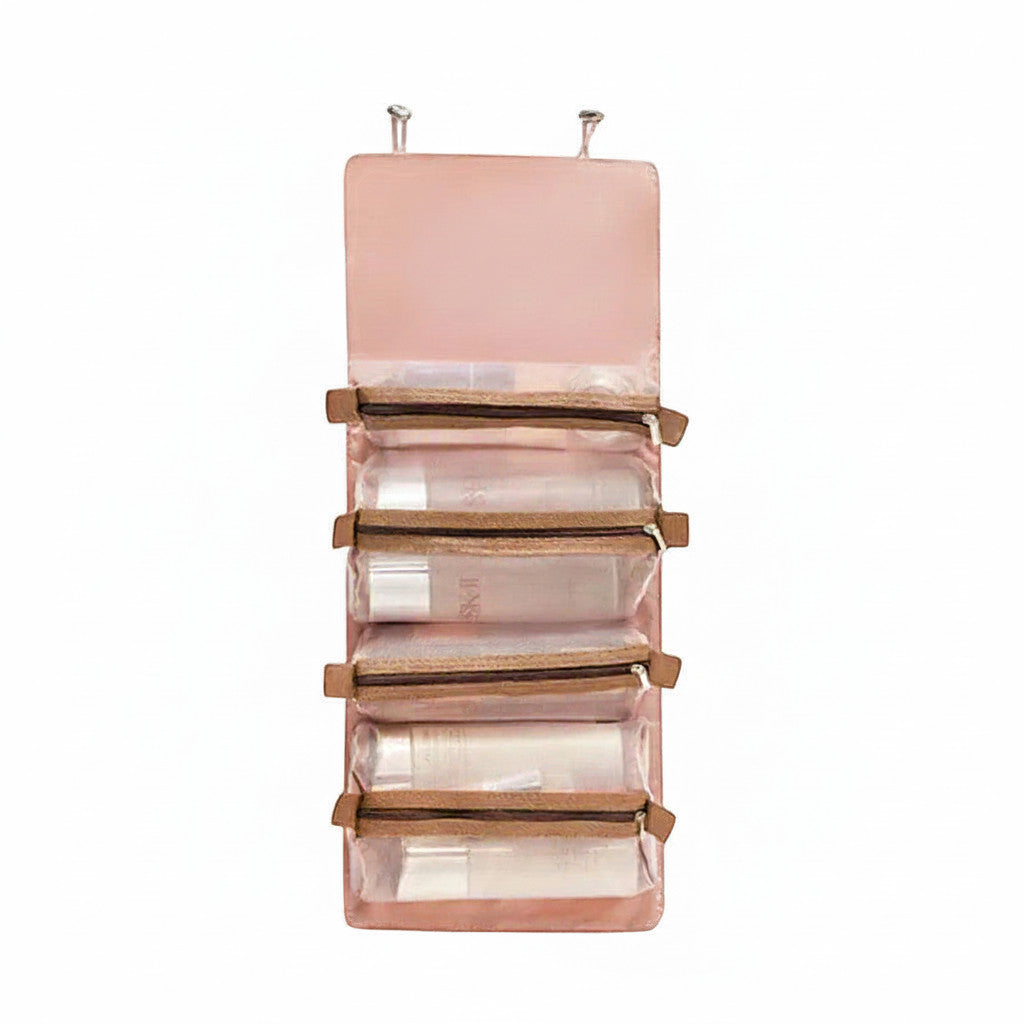 Trousse de toilette suspendue MoveLite FORGE rose avec compartiments transparents zippés pour organiser vos produits