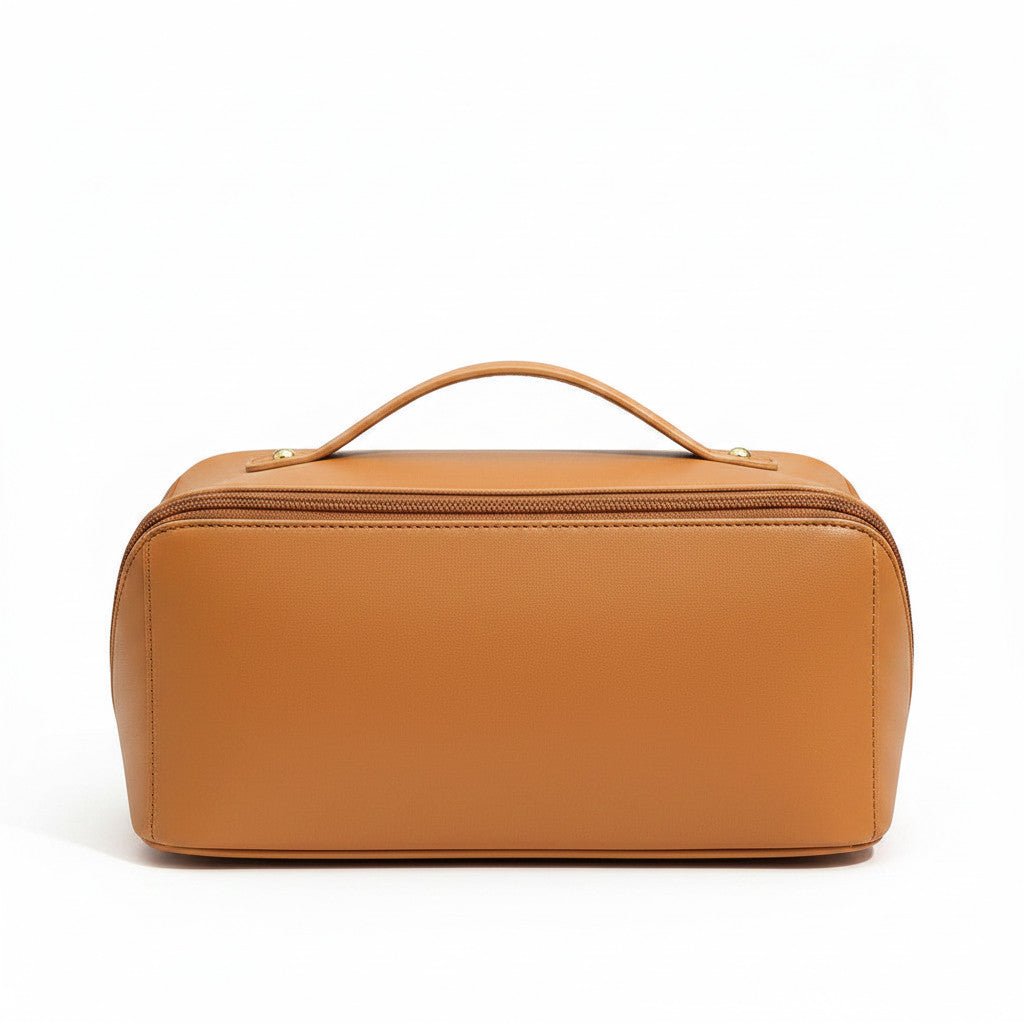 Trousse de voyage MoveLite marron en cuir synthétique résistant à l'eau avec poignée et fermeture zippée