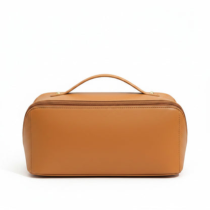 Trousse de voyage MoveLite marron en cuir synthétique résistant à l'eau avec poignée et fermeture zippée