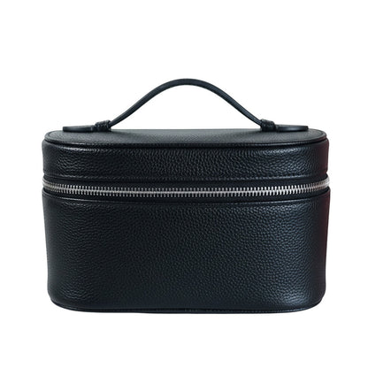 Trousse de voyage MoveLite QUEST noire en cuir grainé avec poignée supérieure et fermeture éclair argentée