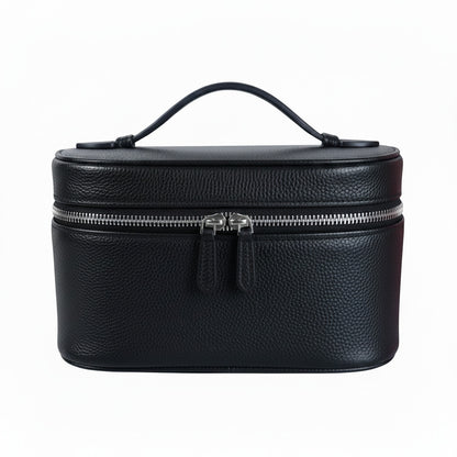 Trousse de voyage MoveLite noire en cuir grainé avec poignée supérieure et fermeture éclair argentée