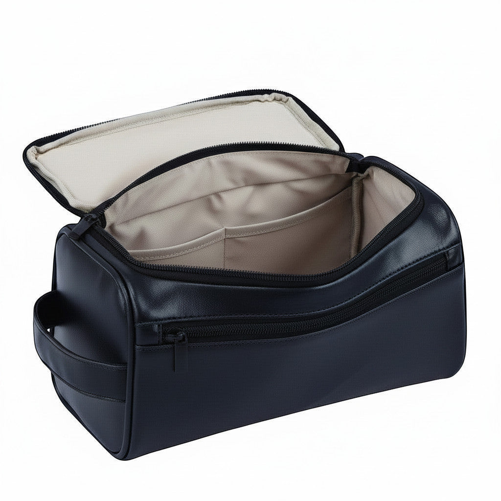 Trousse de voyage MoveLite Frontier noire en tissu imperméable avec compartiments intérieurs et fermeture zippée