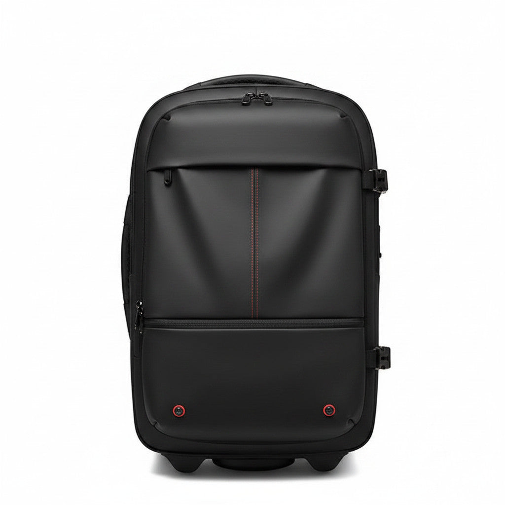 Valise cabine MoveLite noire 2-en-1 avec compartiment ordinateur, design moderne et fermetures zippées robustes.