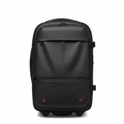 Valise cabine MoveLite noire 2-en-1 avec compartiment ordinateur, design moderne et fermetures zippées robustes.