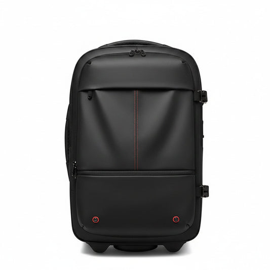 Valise cabine MoveLite noire 2-en-1 avec compartiment ordinateur, design moderne et fermetures zippées robustes.