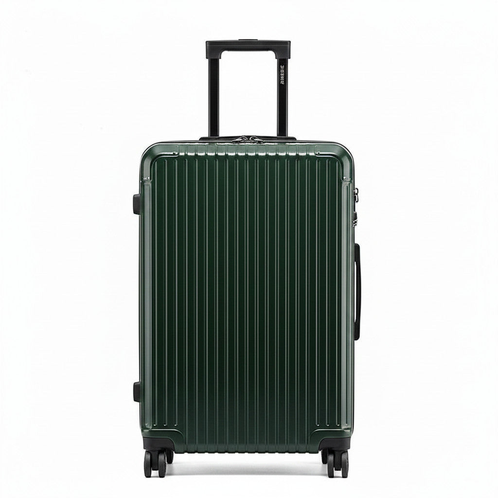 Valise de cabine MoveLite vert sapin avec coque rigide rainurée, poignée télescopique et quatre roues multidirectionnelles