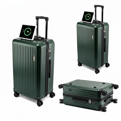 Valise de cabine MoveLite vert sapin rigide avec port de charge pour tablette et roulettes multidirectionnelles